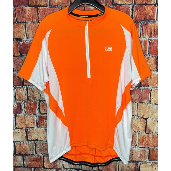 Nishiki Men's 1/4 Zip Orange White Breathable High Visibility XL Cycling Jersey - Picture 2 of 8